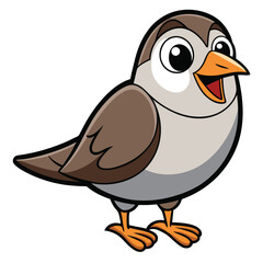 Joyful brown bird looks forward, with its mouth open, inviting happiness