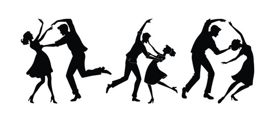 Silhouette vector illustration of a couple dancing, a fun cartoon action for people and children
