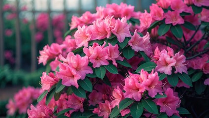 Fototapeta premium Gorgeous vivid pink encore Azalea flowering. Close-up shot.