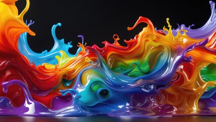 Abstract background of realistic liquid plastic featuring dynamic fluid rainbow colors