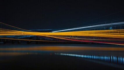 Long Exposure of Traffic Over a Bridge with Water Reflection at Night