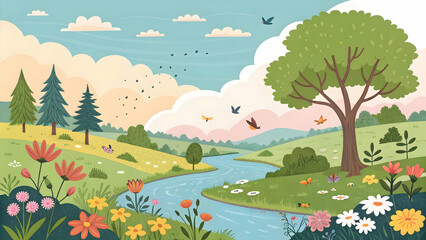Fototapeta premium Landscape nature vector illustration 