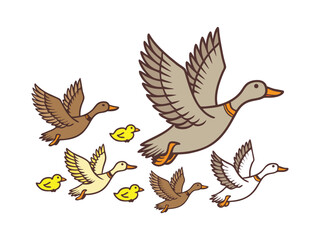 Illustration of Ducks in Flight Stylized Artwork of Flying Ducks