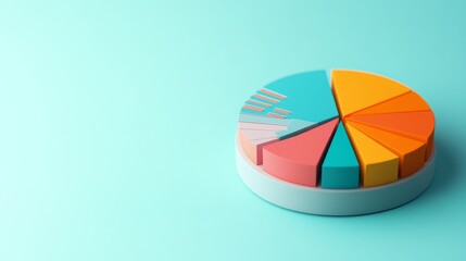 Fototapeta premium 3D Pie Chart on Teal Background, Finance ,Statistics