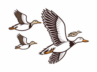 Illustration of Ducks in Flight Stylized Artwork of Flying Ducks