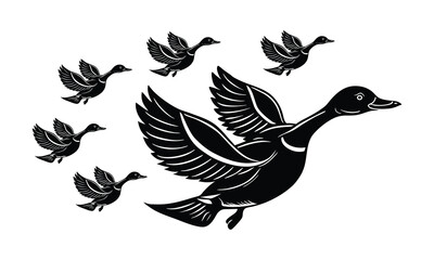 Illustration of Ducks in Flight Stylized Artwork of Flying Ducks