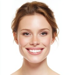 Obraz premium Female dentist displaying a flawless and toothy smile, isolated from the background