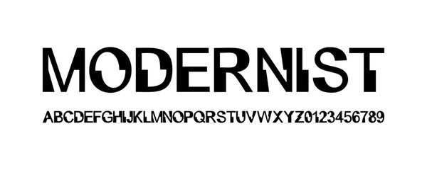 Modernist geometric font with uppercase letters and numbers