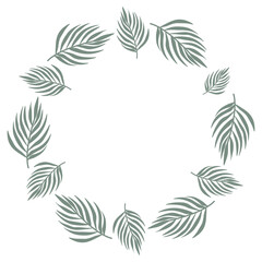 Circular tropical frame featuring lush jungle leaves. Perfect for invitations, cards, covers, and banners. Vector illustration with vibrant tropical foliage