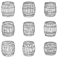 Vintage Wooden Barrel Illustration, Illustration of wooden barrel isolated on white background, logo, label, sign, poster