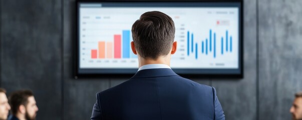 Businessman analyzing data charts on screen, Leadership ,Presentation