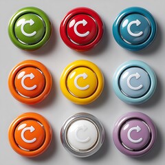 Obraz premium Colorful Buttons with Arrow Graphic: Round Elements for Interface Design and Circular Controls in Various Colors.