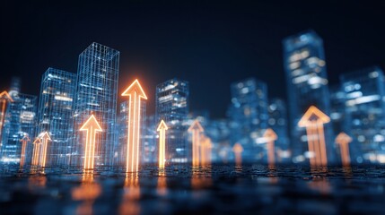 Modern Dealmaking with Glowing Arrows in Urban Stock Market Scene