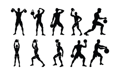 Silhouettes of athletes running, playing football, basketball, and tennis in action, showcasing men and women in sport