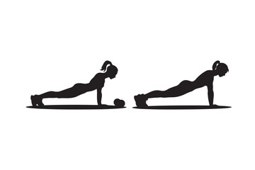 Two Women Plank Exercise Silhouette Vector