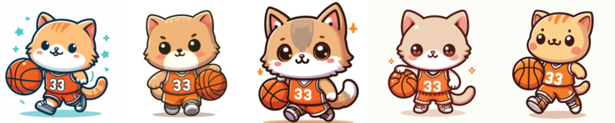 vector design of a cute cat playing basketball