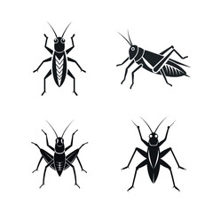 set of insects isolated vector illustration silhouette icon on white background