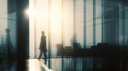 Fototapeta premium Executive Silhouette in Quiet Office Lobby with Soft Light Effects