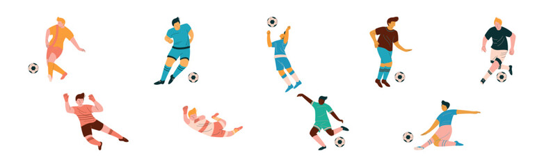 Man Football Player Play Sport Team Game Vector Set