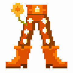 Fototapeta premium Pixel art boots with flower accents and abstract design in vintage