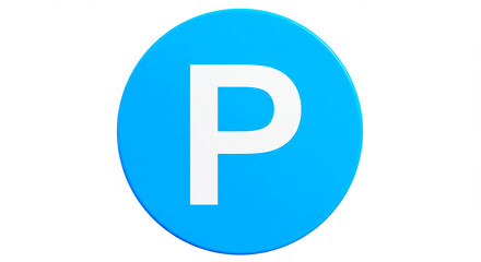 A blue circle with a white letter p in the center on a white background in a close up studio shot