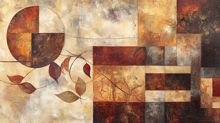 Abstract composition of geometric shapes and organic forms.