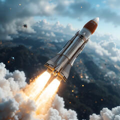 Detailed And Lifelike Rocket Model In Orbit. Depicts A Realistic Space Launch. Emphasizes Attention To Detail And Accuracy In Design.