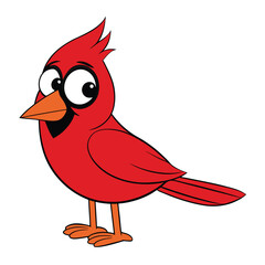 Cartoon cardinal bird stands smiling with its orange beak, outlined in black