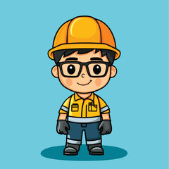 Cartoon Construction Worker with Safety Gear and Friendly Expression