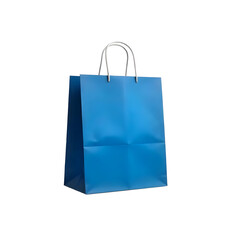 A blue paper bag with handles, medium size, blank, in a png background