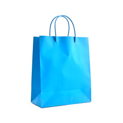 A blue paper bag with handles, medium size, blank, in a png background
