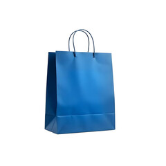 A blue paper bag with handles, medium size, blank, in a png background