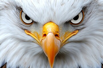 Extreme close up of an eagle face with piercing eyes and sharp beak in a detailed portrait view