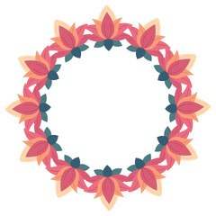 Circular tropical frame decorated with vibrant jungle leaves and flower lotus. Great for invitations, covers, banners, and greeting cards. Vector illustration of tropical flora