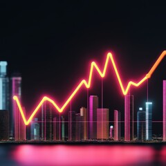 Naklejka premium Neon Graph Over Cityscape, Investment , Growth