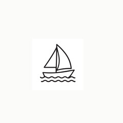 Sailboat on Sea Line Art – Black Outline Vector Illustration for Coloring Book