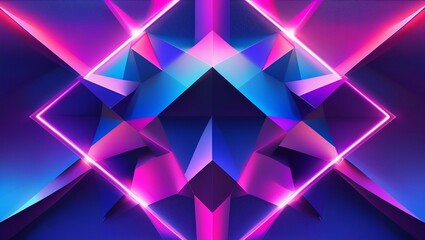 Obraz premium Blue violet purple fuchsia magenta pink abstract background. Geometric shape pattern. Color gradient. Line triangle corner mosaic. Bright neon vibrant light glow. Grain noise mesh. Design. Template.