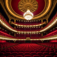 Fototapeta premium The ornate interior of an opera house in Paris features red velvet seats and a gilded stage