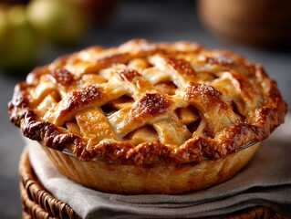 Golden latticetopped pie sits invitingly