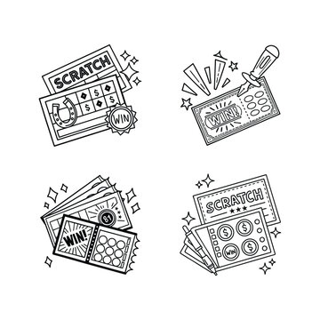 Hand-drawn vector illustration Set of Scratch Card Illustrations