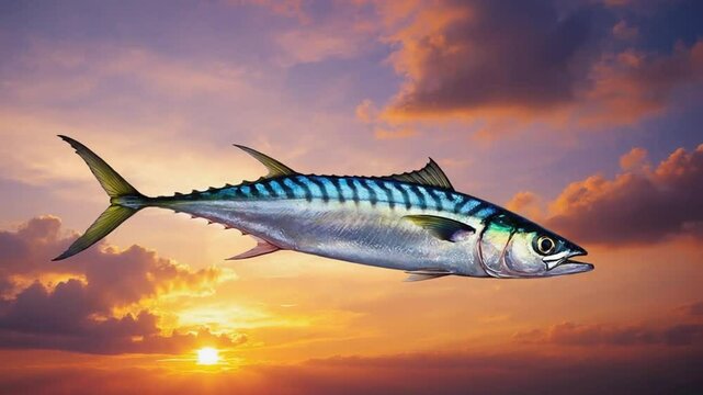 Fish flying in the sky.