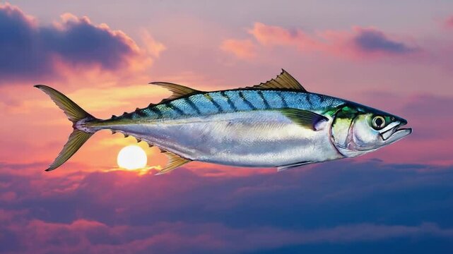 Fish flying in the sky.