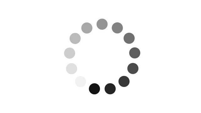 Spinning loading circle animation icon with dotted progress on white background.