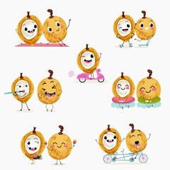 Pitomba fruit cute funny cheerful characters with different poses and emotions. Vector hand drawnvector illistration.