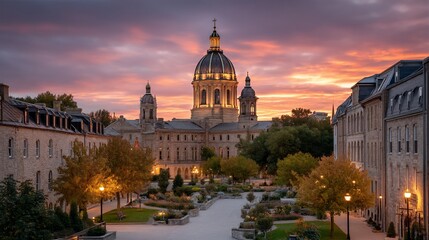 Fototapeta premium Grand cathedral basks in twilights glow