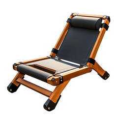 Sport Inspired Reclining Wooden Beach Chair with a Black Seat and White Seat Isolated on Transparent Background