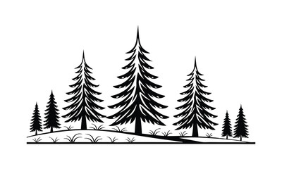 Obraz premium Stylized Pine Tree Illustrations, Unique Black & White Graphic Art Collection
