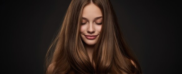 The stunning portrait of a young woman with beautiful flowing hair.