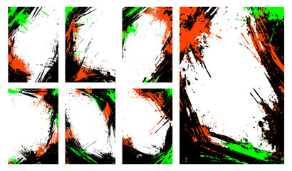 Collection of edgy green and black graffiti-style vector frames. Ideal for urban-themed designs, backgrounds, or graphic accents.