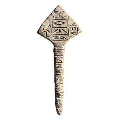 A Cracked Stone Arrow with Sumerian Cuneiform Mesop Isolated on Transparent Background